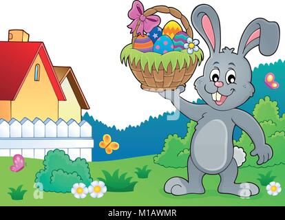 Bunny holding Easter basket topic 1 - eps10 vector illustration Stock ...