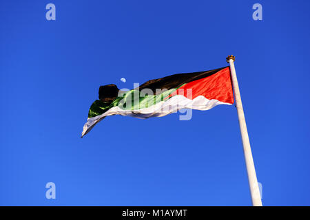 The Arab revolt flagpole is a major landmark in Aqaba, Jordan. Stock Photo