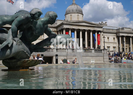 Fountain, Trafalgar Square, Central London, United Kingdom, Stock Photo