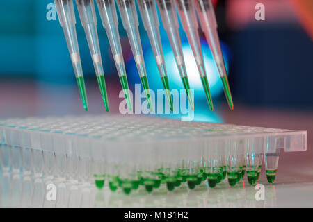 electrophoresis device in a genetics lab to decrypt the genetic code Stock Photo