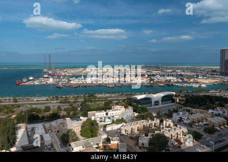 Corniche and Mina Zayed (port) in Abu Dhabi, capital city of the United ...