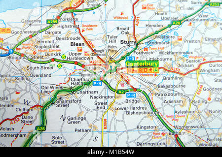 Road Map of Canterbury, kent, England Stock Photo - Alamy