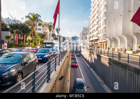 Casablanca, Morocco - 21 January 2018 : cars on the road and tunnel in boulevard Zerktouni Stock Photo