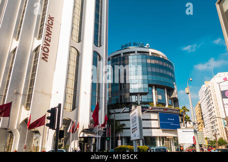 Casablanca, Morocco - 21 January 2018 : low angle view of Movenpick building and others in the financial district Stock Photo