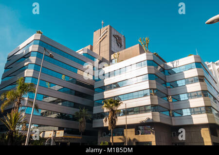 Casablanca, Morocco - 21 January 2018 : low angle view of banque populaire building against sky Stock Photo