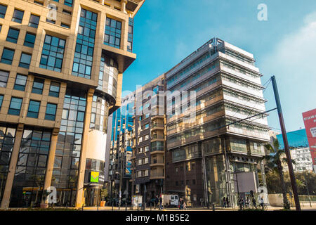 Casablanca, Morocco - 21 January 2018 : low angle view of banks and buildings in the financial district Stock Photo