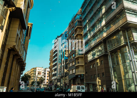 Casablanca, Morocco - 21 January 2018 : low angle view of banks and buildings in the financial district Stock Photo