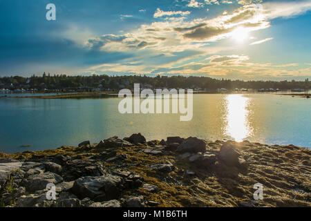 Colorful Sunset in Bass Harbor, Maine, USA Stock Photo