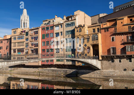 Gomez Bridge over the Onyar river in Girona, Catalonia. Stock Photo