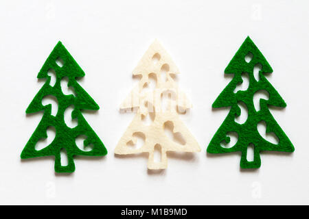 Felt Christmas tree shapes set on white background Stock Photo