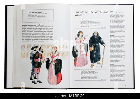 An illustrated book of Shakespeare's plays open at The Merchant of Venice Stock Photo