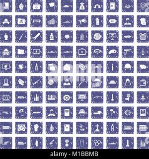 100 war icons set grunge sapphire Stock Vector