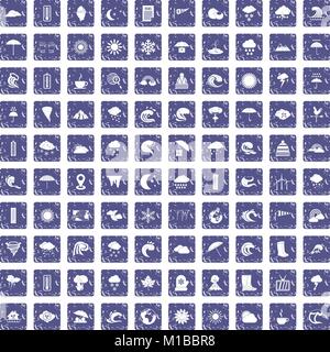 100 weather icons set grunge sapphire Stock Vector