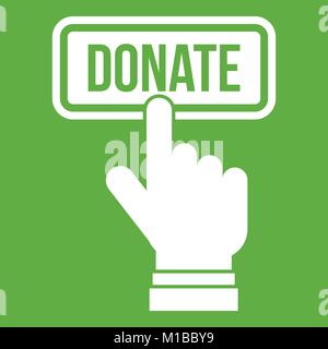 Hand presses button to donate icon green Stock Vector