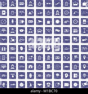 100 working hours icons set grunge sapphire Stock Vector
