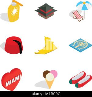 Spend the night icons set, isometric style Stock Vector