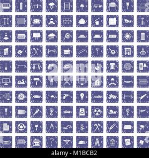 100 building materials icons set grunge sapphire Stock Vector