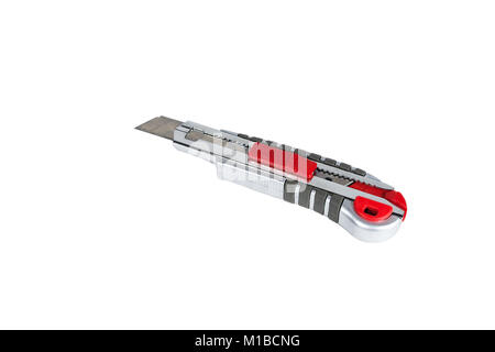 Silvery clerical knife. Isolated on white background. Stock Photo