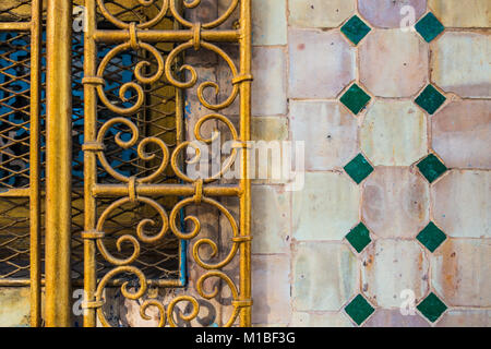 Full frame shot of moroccan mosaic pattern and wrought iron Stock Photo