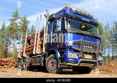 TENHOLA, FINLAND - AUGUST 24: Sisu Polar logging truck on August 24, 2013 in Tenhola, Finland. Timo Korhonen takes over the whole ownership of Sisu Au Stock Photo