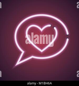 Valentine's neon love speech bubble vector sign Stock Vector