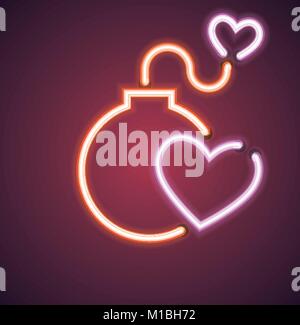 Valentine's neon love bomb vector sign Stock Vector