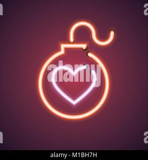 Valentine's neon love bomb vector sign Stock Vector