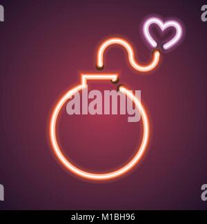 Valentine's neon love bomb vector sign Stock Vector