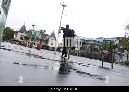 Dangerous Cyclone Berguitta pulls away from Mauritius, La Reunion after bringing damaging winds and flooding Stock Photo