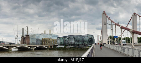 View of Battersea Powerstation, riverside luxury apartments buildings and Chelsea Bridge, London, UK Stock Photo