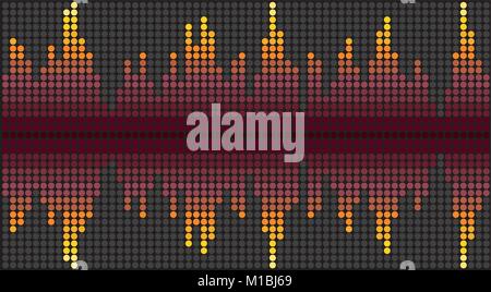 Digital dots colorful equalizer. Creative bright sound wave. Abstract dark pulsating background. Design of musical pulse. Vector illustration. Stock Vector