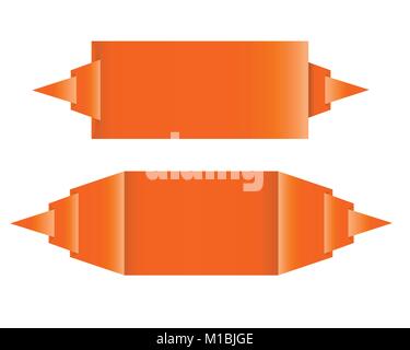 Orange paper speech bubbles or labels with bent corner as origami - vector Stock Vector