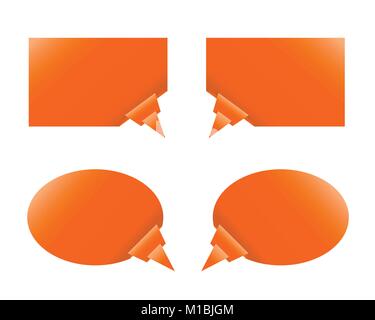 Orange paper speech bubbles or labels with bent corner as origami - vector Stock Vector
