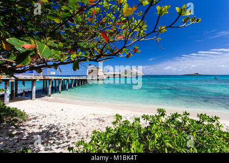 Kailua, Hawaii/USA – February 26, 2017: Research Pier of Makai Ocean Engineering company providing design engineering and development services to a br Stock Photo