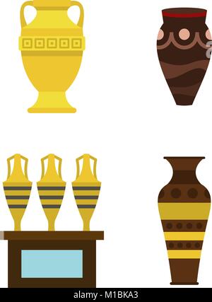 Vase icon set, flat style Stock Vector