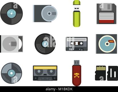 Storage info icon set, flat style Stock Vector