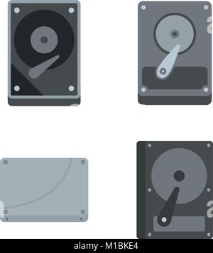 Hard disk icon set, flat style Stock Vector