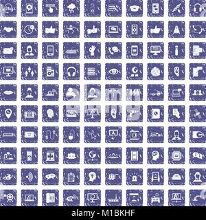 100 call center icons set grunge sapphire Stock Vector