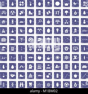 100 child health icons set grunge sapphire Stock Vector