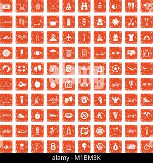 100 active life icons set grunge orange Stock Vector