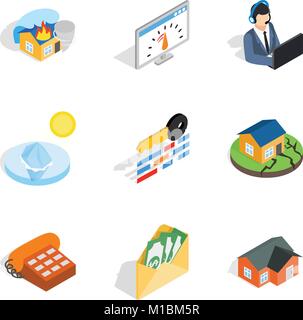 Insurance broker icons set, isometric style Stock Vector