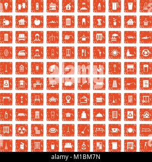 100 cleaning icons set grunge orange Stock Vector