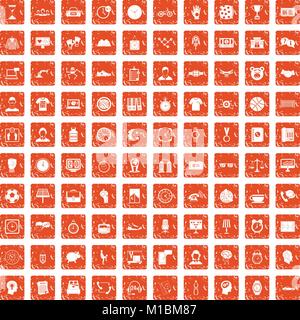 100 clock icons set grunge orange Stock Vector