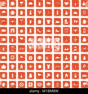 100 clothing icons set grunge orange Stock Vector