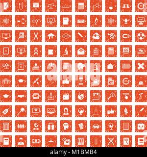 100 analytics icons set grunge orange Stock Vector
