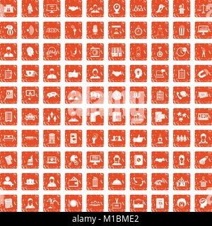 100 coherence icons set grunge orange Stock Vector