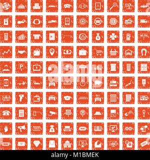 100 coin icons set grunge orange Stock Vector