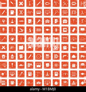 100 compass icons set grunge orange Stock Vector