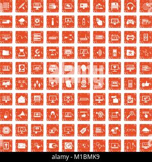 100 computer icons set grunge orange Stock Vector