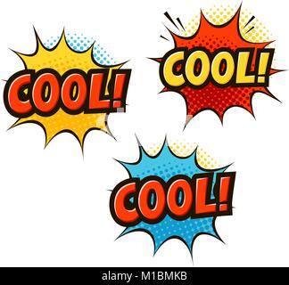 COOL in pop art retro comic style. Cartoon slang vector illustration Stock Vector